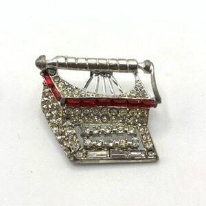 Crystal and Red Accent Iron-Shaped Brooch - Women Jewelry Brooches